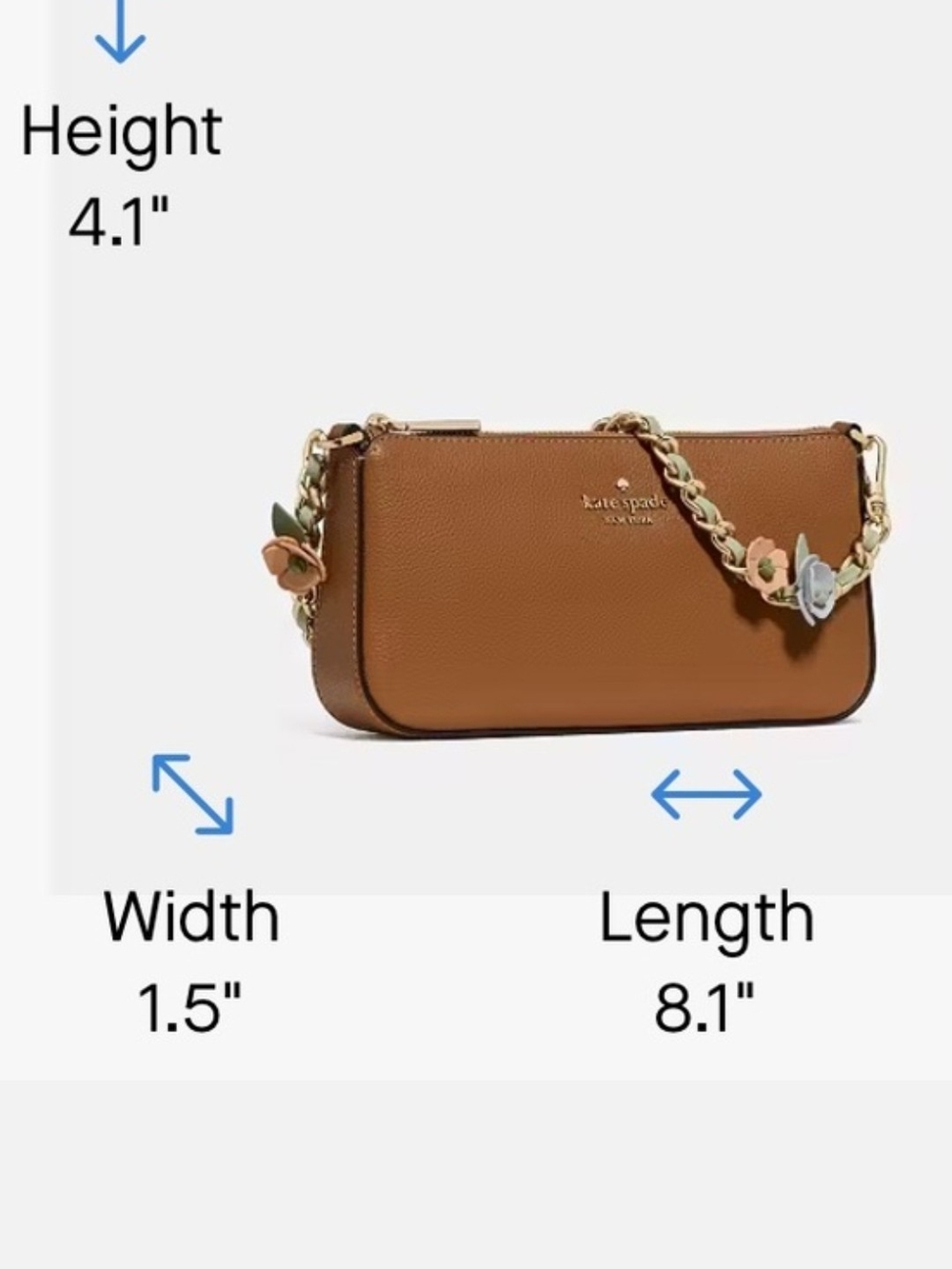 Kate Spade Gemini tan pebble leather Shoulder Purse with floral chain - Picture 2 of 5
